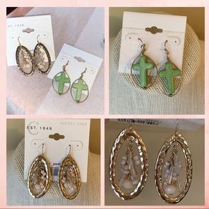 LOT 7 pairs earrings cross gold coral